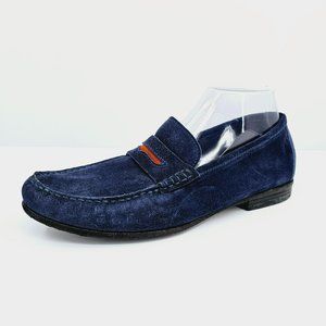 To Boot New York Penny Loafers 8.5 Dark Blue Suede Leather Driving Shoes Orange